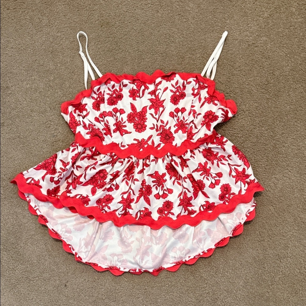 Main Strip Red and White Floral Blouse